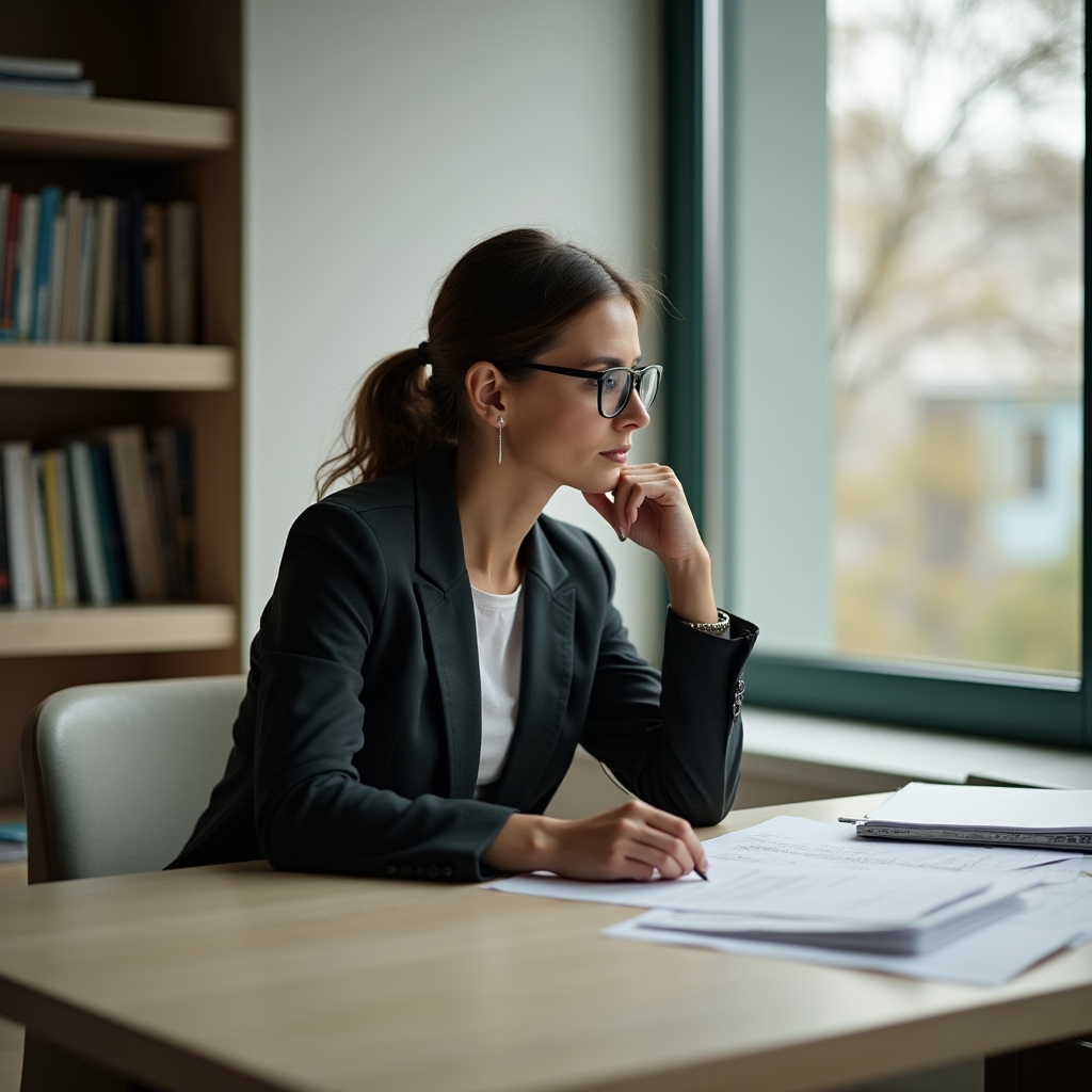 Person am Schreibtisch, die Ergebnisse ihres Karrierewechsels reflektiert